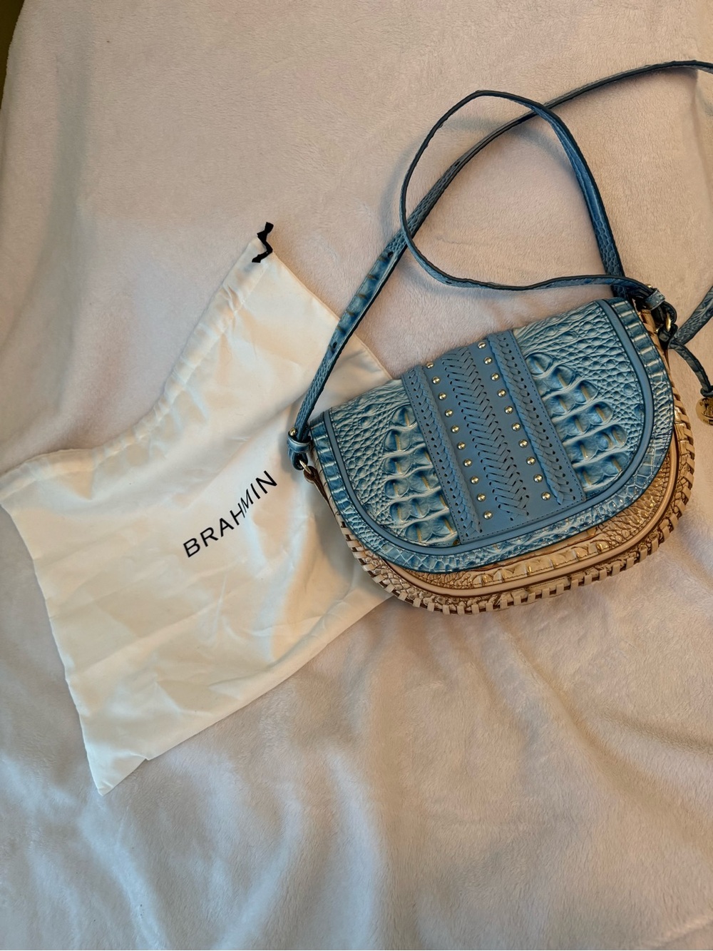 Brahmin Blue Embossed Leather Crossbody Bag